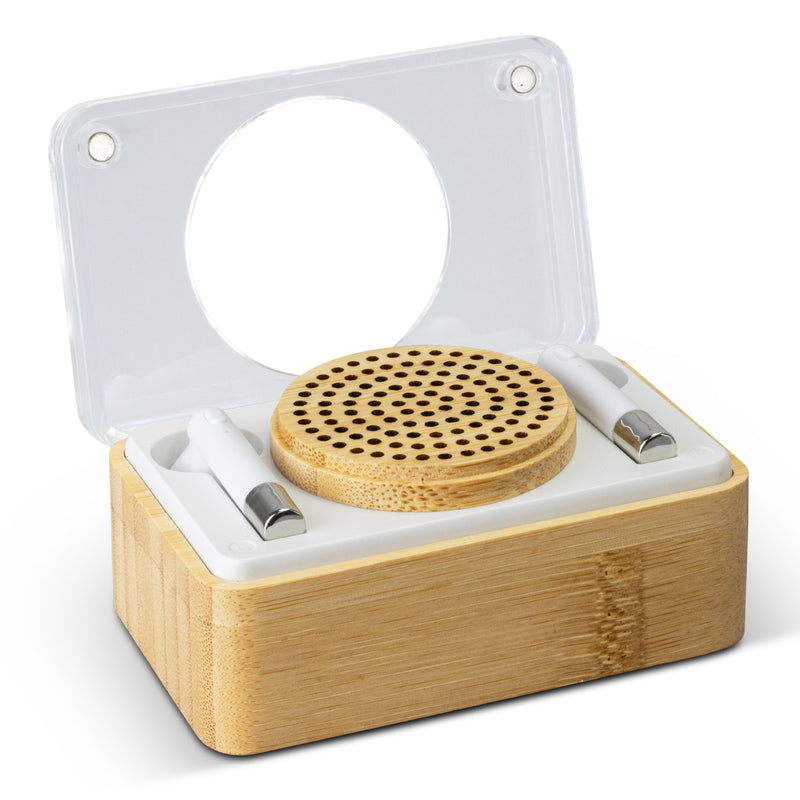 agogo Bamboo Wireless Speaker & Earbud Set