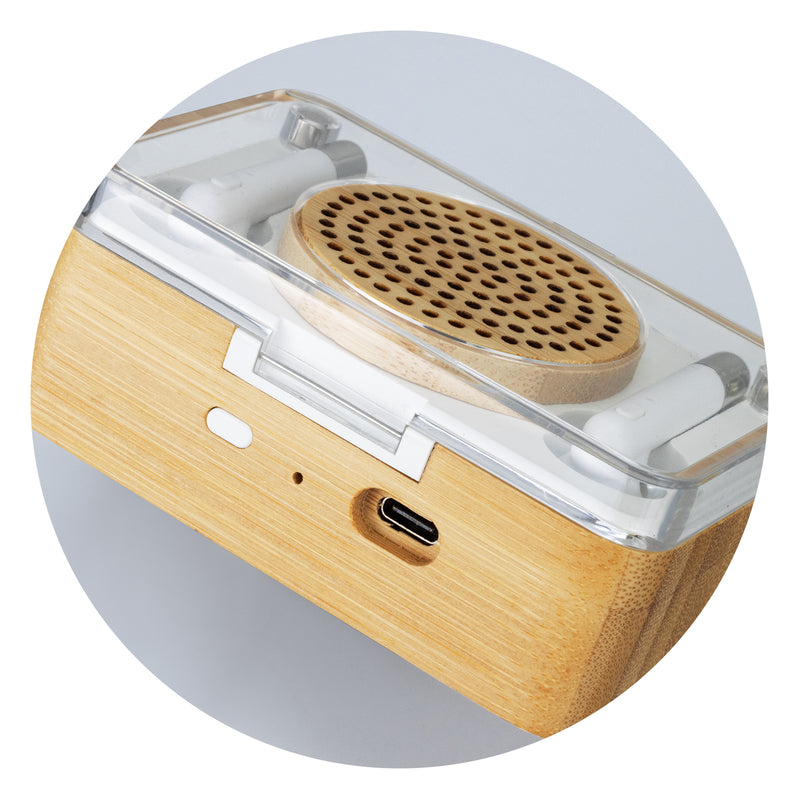 agogo Bamboo Wireless Speaker & Earbud Set
