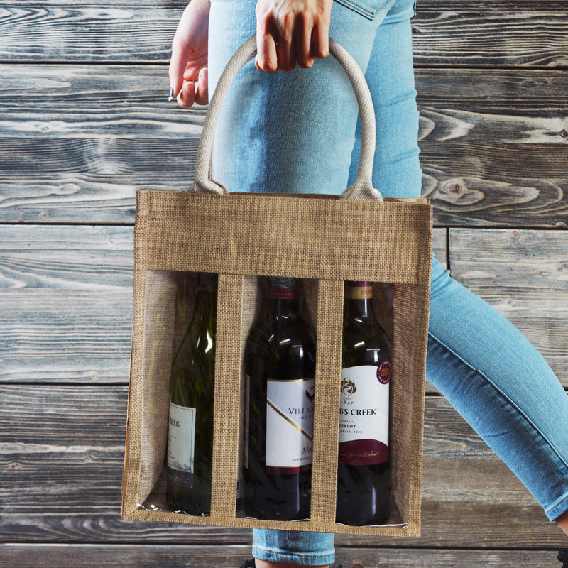 agogo Serena Jute Triple Wine Carrier