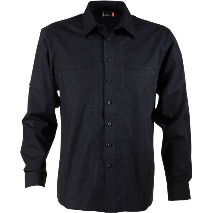 identitee Aston Mens Long-Sleeve Shirt w/ Pockets, Panels & Stitch Detail