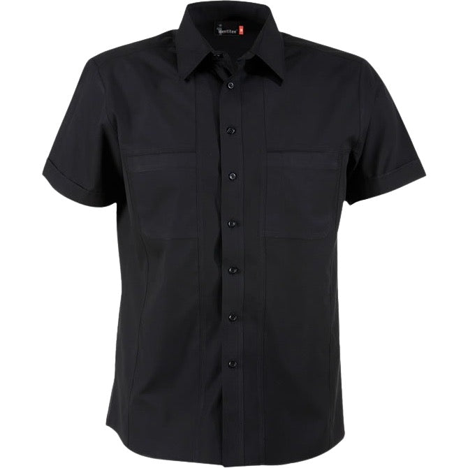 identitee Aston Mens Short-Sleeve Shirt w/ Pockets, Panels & Stitch Detail