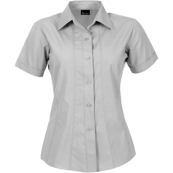 identitee Aston Womens Short-Sleeve Shirt w/ Contour Panels & Stitch Detail