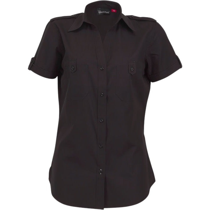 identitee Chelsea Womens Short-Sleeve Shirt w/ Pockets, Eppaulette & Tab