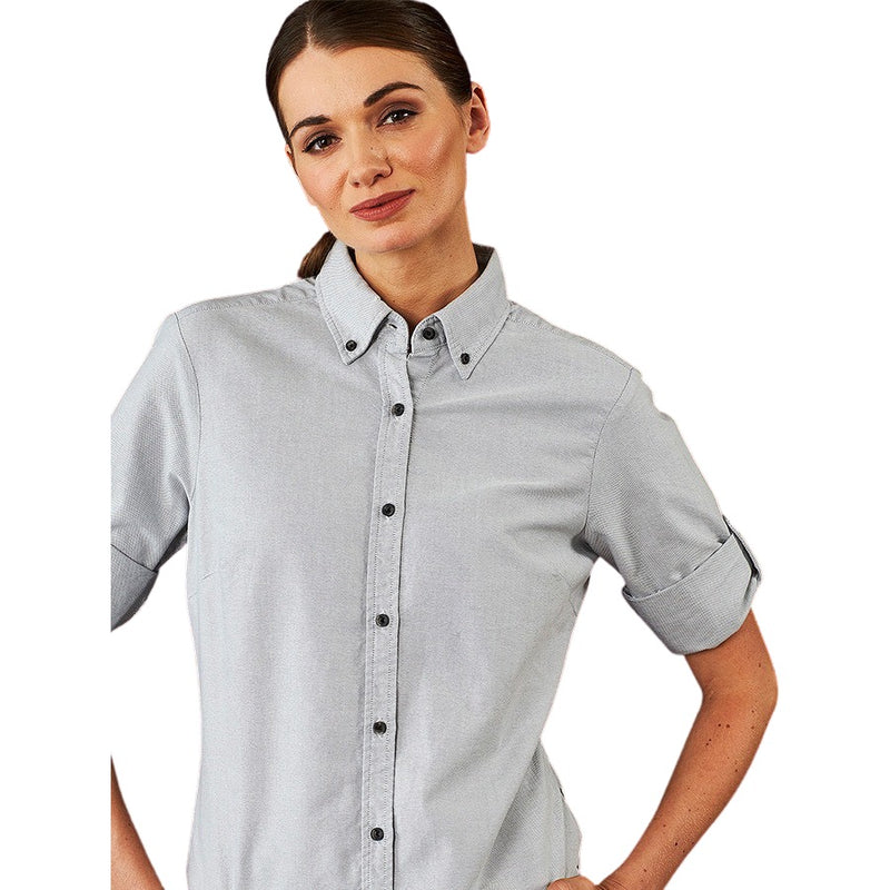 identitee Reuben Womens 3/4 Sleeve Garment Washed Oxford Shirt
