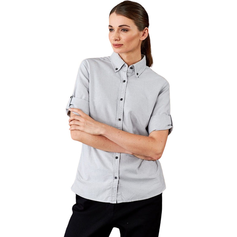 identitee Reuben Womens 3/4 Sleeve Garment Washed Oxford Shirt