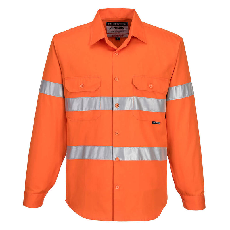 Prime Mover Hi-Vis Regular Weight Long Sleeve Shirt with Tape